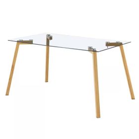 Modern Glass Top Dining Table with Wood-Look Metal Legs, 29" x 47"