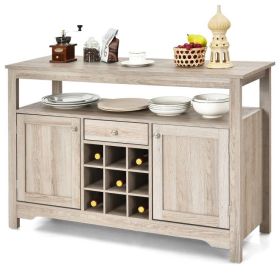 Wood Sideboard Buffet Server Cabinet with Wine Rack and Storage Shelf, Grey