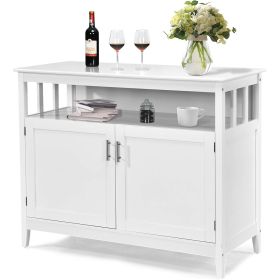 2-Door Dining Buffet Sideboard Cabinet with Open Storage Shelf, White Wood