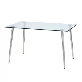 Modern Glass Top Dining Table with Silver Metal Legs, 30" x 51"