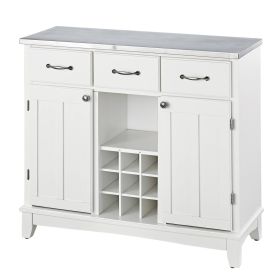 Kitchen Island, Stainless Steel Top Sideboard Cabinet Wine Rack in White