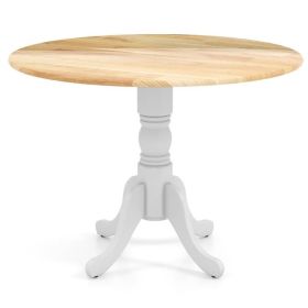 Round 40" Solid Wood Kitchen Dining Table with White Legs and Natural Top