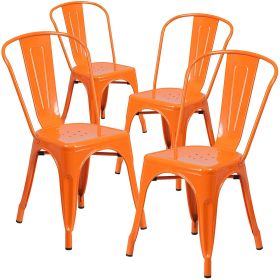 Indoor/Outdoor Metal Stacking Bistro Dining Chairs, Orange