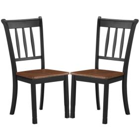 Mission Style Armless Dining Chairs with Brown Seat, Solid Wood Black, Set of 2