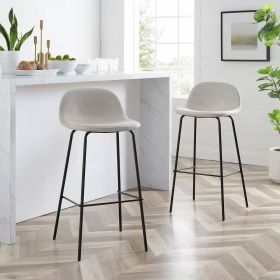 Modern Low Back Barstool with Black Metal Frame and Beige Linen Seat, Set of 2