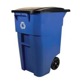 50 Gallon Trash Can, Commercial Heavy-Duty Rollout Recycler Container, Blue