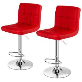 Modern Adjustable Height Barstools w/ Comfortable Red PU Leather Seat, Set of 2