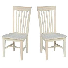 Mission Style Unfinished Wood Dining Chair with High Back, Set of 2