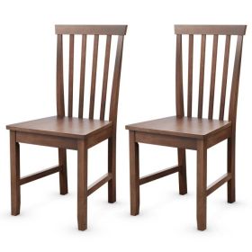 Mission Style Armless Dining Chairs with Brown Seat, Solid Wood Walnut Brown, Set of 2
