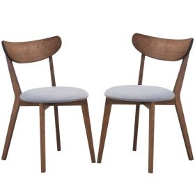 Mid-Century Modern Curved Back Wood Dining Chair Grey Upholstered Seat, Set of 2