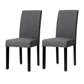 Grey Linen Upholstered Nailhead Dining Chair, Set of 2