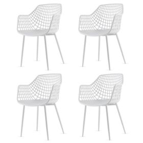 Modern Mid-Century White Mesh Dining Chair with Ergonomic Backrest, Set of 4