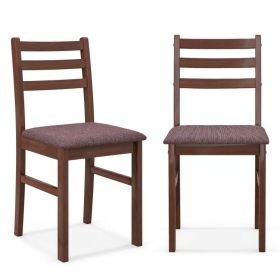 Modern Mid-Century Wood Dining Chairs with Linen Upholstered Seat, Set of 2