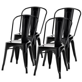 Indoor/Outdoor Metal Stacking Bistro Dining Chairs, Black Set of 4