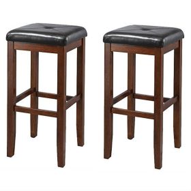 Vintage Mahogany Stools with Black Upholstered Seat, Set of 2