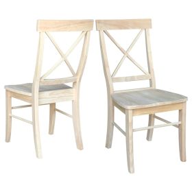 Unfinished Wood Dining Chairs with X-Back Seat Backrest, Set of 2