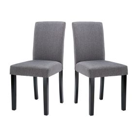 Dining Chairs with Black Wood Legs, Grey Fabric Set of 2