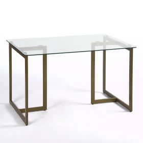 Modern Tempered Glass Top Dining Table with Gold Metal Frame, 31" x 47"
