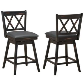 Counter Height Farmhouse Swivel Cushion Seat Barstools, 24" Black, Set of 2