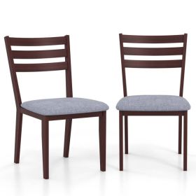 Modern Farmhouse Solid Wood Dining Chair with Grey Fabric Padded Seat, Set of 2