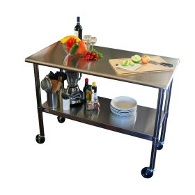 Stainless Steel Top Kitchen Prep Table with Locking Casters Wheels, 24" x 48"