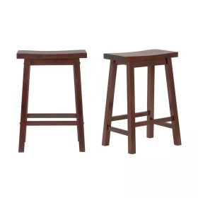 Farmhouse Counter Height Saddle Bar Stools in Brown Walnut Wood Finish, Set of 2