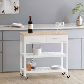 Modern Kitchen Island Cart with Wood Top 2 Drawers and 2 Bottom Shelves, White