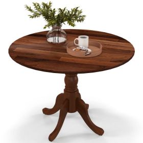 Round Solid Wood 40" Farmhouse Kitchen Dining Table in Medium Brown Finish