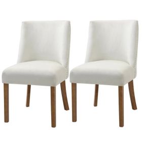 Modern Nailhead Diamond Stitch Upholstered Dining Chairs Beige White, Set of 2
