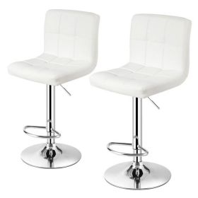 Modern Adjustable Height Bar Stool with White PU Leather Swivel Seat, Set of 2