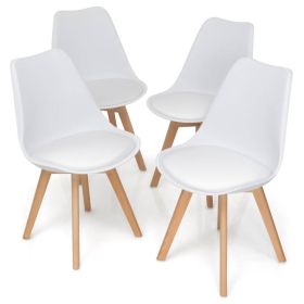 Modern Mid-Century Style White PU Leather Dining Chairs with Wood Legs, Set of 4