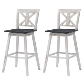 White Wood 29-in Modern Kitchen Dining Farmhouse Swivel Seat Barstools, Set of 2