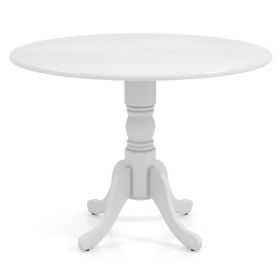 Round 40" Solid Wood Kitchen Dining Table in White Farmhouse Wooden Finish
