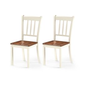 Solid Wood White Mission Style Armless Dining Chair with Brown Seat, Set of 2