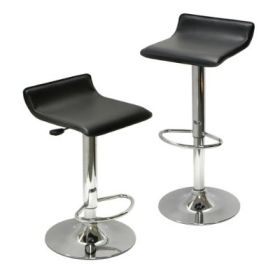 Modern Air-Lift Adjustable Bar Stools with Black Seat, Set of 2