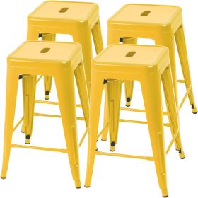 24" Indoor/Outdoor Backless Stacking Yellow Metal Barstools, Set of 4
