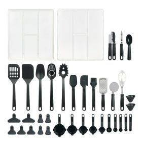 36 Piece Kitchen Gadget Set with Kitchen Cooking Utensils, and Drawer Organizer, Black
