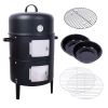 17" Steel Charcoal Smoker, Heavy Duty Round BBQ Grill for Outdoor Cooking, Black