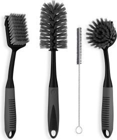 Dish Brush Set of 4 - Kitchen Scrub Brushes with Non-Slip Long Handle for Cleaning, Scrubber, Dishwashing, Dishes, Bottles, Straws, Cups, Pots &