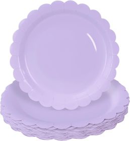 50 Pieces Light Purple Paper Plates 7 Inch Lavender Scalloped Plates Disposable Dinner Plates for Wedding Baby Shower Birthday Party Dessert Plat
