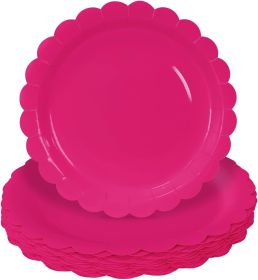 50 Pieces Hot Pink Paper Plates 7 Inch Scalloped Plates Disposable Dinner Plates for Wedding Baby Shower Birthday Party Dessert Plates