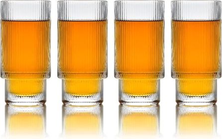Greenline Goods Ripple Drinking Glasses - 12 oz Modern Kitchen Glassware Set Unique Vintage Cups For Weddings, Cocktails Or Modern Bar - Set of 4