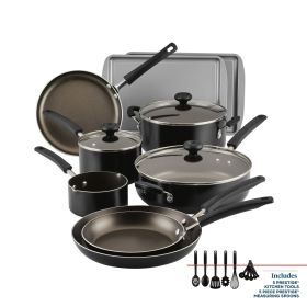 Easy Clean 22 Pcs Nonstick Cookware Set Includes Griddle Pan and Cooking Tools, Dishwasher Safe, Black
