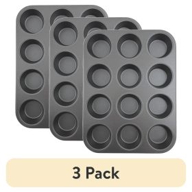 (3 pack)12-Cup Nonstick Muffin Pan, Cupcake Pan, 2.9" Diameter Cup, Gray, 1 Count