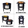 17" Steel Charcoal Smoker, Heavy Duty Round BBQ Grill for Outdoor Cooking, Black